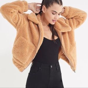 Urban Outfitters Cropped Teddy Jacket Honey color